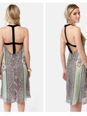 Aryn K open back silk halter dress, XS
